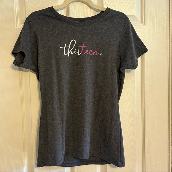 Birthday Shirt “Thirteen” Graphic Tee Teen Girl Size Medium Dark Heather Gray - Picture 1 of 5